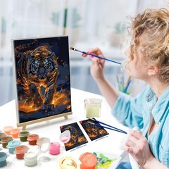 Paint by Numbers Kit for Adults with Frame Tiger Paint by Number with Easel DIY