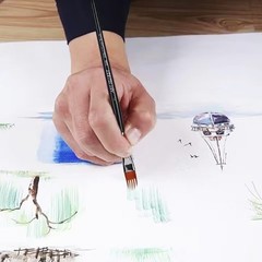 Professional Watercolor Brush Flat Tip Ergonomic Grip Watercolor Paint Brussh