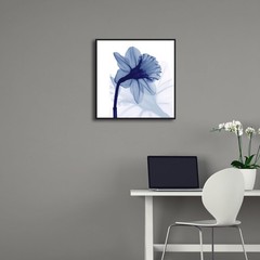 Pyradecor Large Black Framed Wall Art One Panel Blue Flickering Flower Painti…