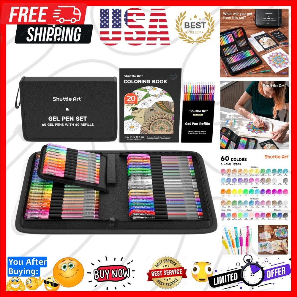 Gel Pens, 120 Pack Gel Pen Set 60 Colored Gel Pen with 60 Refills for Adults …