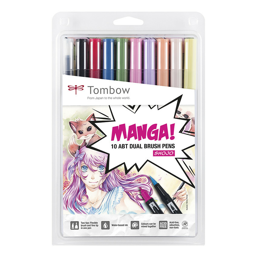 ** NEW Tombow Dual Brush Pen Art Markers — Manga Shojo (10-pack)