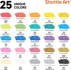 Shuttle Art 25 Colors Dual Tip Acrylic Paint Markers, Brush Tip and Fine Tip Acr