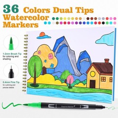 36 Colors Markers with Coloring Book Set Brush & Fine Dual Tip No Bleeding Pr…