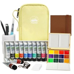 12 Color Mini Watercolor Travel Paint Kit Portable Art Supplies Bag Craft