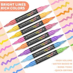 48 Colors Duo Glitter Brush Markers, 24 Pack Water-based Ink Glitter Pens, Me…