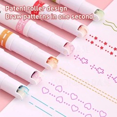 6Pcs Cute Flower Line Shape Highlighter Pen Roller Marker School Office Gifts