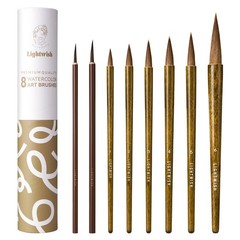 8PCS Watercolor Brushes, Round Pointed Tip, Acrylic, Gouache, Ink, Calligraphy