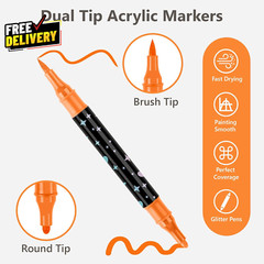 24 Colors Dual Tip Acrylic Paint Marker Pens Set Multifunctional Acrylic Tips…