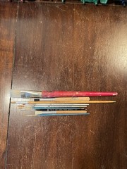 Vintage Loew-Cornell Set of 9 Multi Color Handle Paint Brushes Mixtique Flat Etc