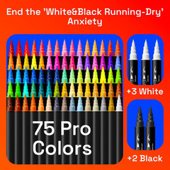 80 Acrylic Paint Markers Set (75 Colors + 5 Pro-Essentials): Ultra-Opaque, Fine
