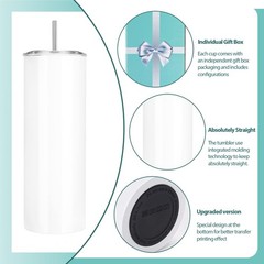 D·S 10 Pack Sublimation Tumblers Bulk 20 oz Skinny Straight Flat Bottom Bla