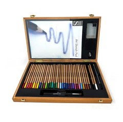 WHSmith Deluxe Wooden Art Set Coloured Pencils Sketch Pad Incomplete Kit Boxed