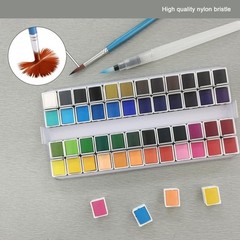 48-Color Solid Watercolor Set for Adults – 20pcs Watercolor Papers,2pcs artis…