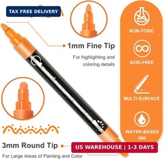 TANMIT 24 Colors Acrylic Paint Markers, Dual Tip Acrylic Paint Pens with Dot & F