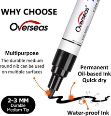 Overseas Paint Pens Paint Markers, 6 Colors Oil Based Permanent Markers, Medium