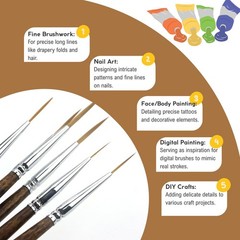 6 PCS Extra Long Fine Tip Rigger Liner Paint Brush Set Script Pinstriping