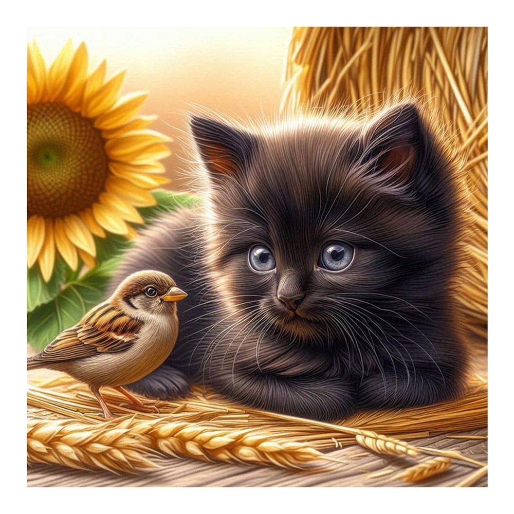 Cat Diamond Art Kits for Adults -Sunflower 5D Full Drill Round Diamond Painti