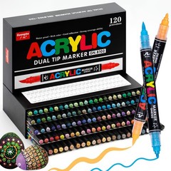 Guangna 120 Colors Acrylic Paint Markers, Dual Tip Paint Markers Pens Set with S