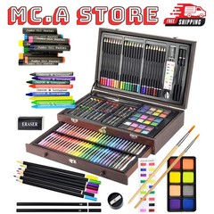 Sunnyglade 145 Piece Deluxe Art Set in Wooden Box Drawing and Painting Kit