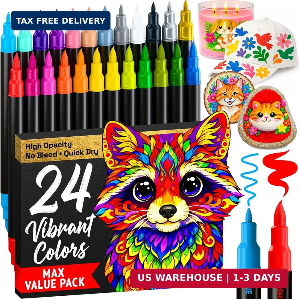 ARTISTRO 24 Acrylic Paint Markers – Paint Pens for Drawing – For Fabric, Rock, G