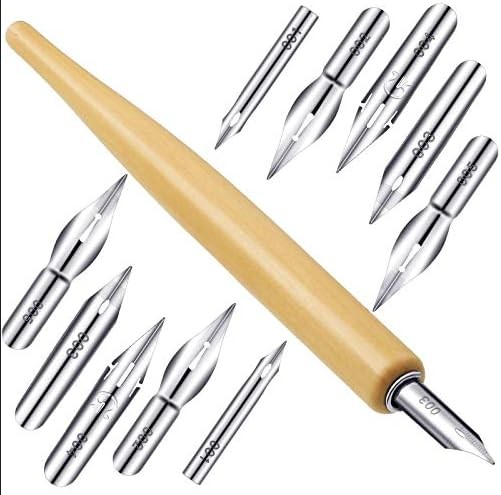 11 Pieces Comic Pen Nib Set G Ink Stainless Steel Drawing Calligraphy Wooden