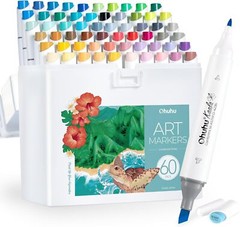Ohuhu Alcohol Markers 60 Colors Slim Broad and Fine Landscape Sketch Refillable