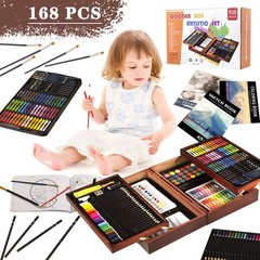 KINSPORY 168-Pack Art Supplies, Deluxe Wooden Set Crafts Drawing Beige