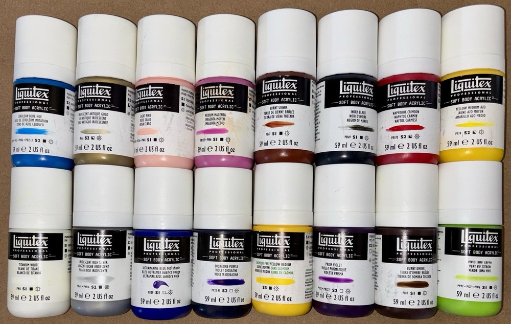 Liquitex 16 Colors Set Soft Body Acrylic 2oz Art Paint Bottles Set NEW Artist