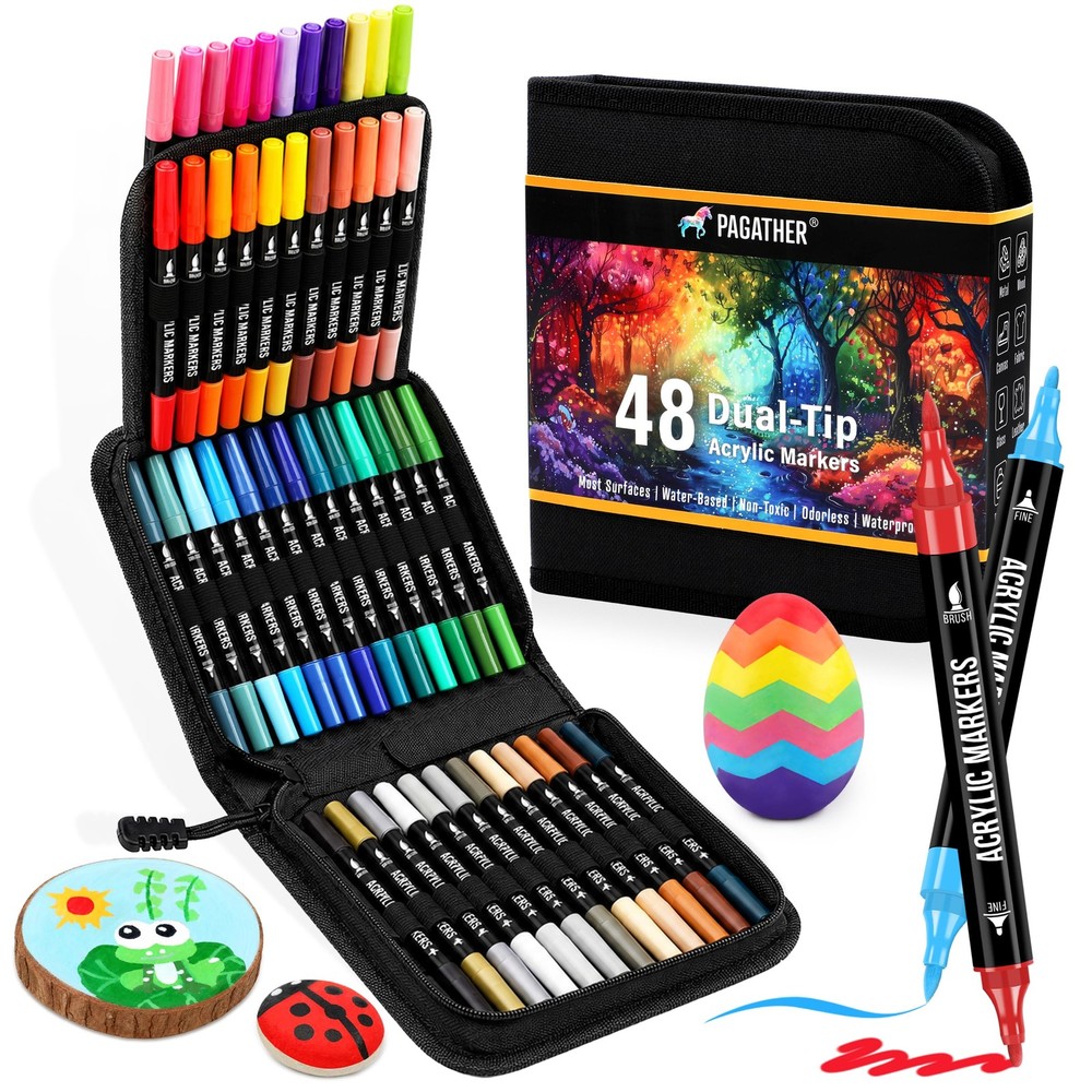 Pagather 48 Colors Acrylic Paint Markers, 1 Count (Pack of 48), 48