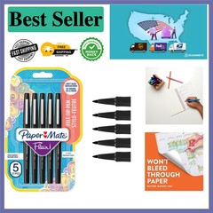 Quick-Drying Flair Felt Tip Pens | 0.7mm No-Bleed Black Writing Pens, Set of 5