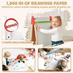 Easel for Kids with 2 Drawing Paper Roll, Adjustable Kids Art Easel Learning-Toy
