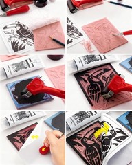 Linocut Printmaking Kit Stamp Making Blocks Ink Brayer Carving Tools Beginners