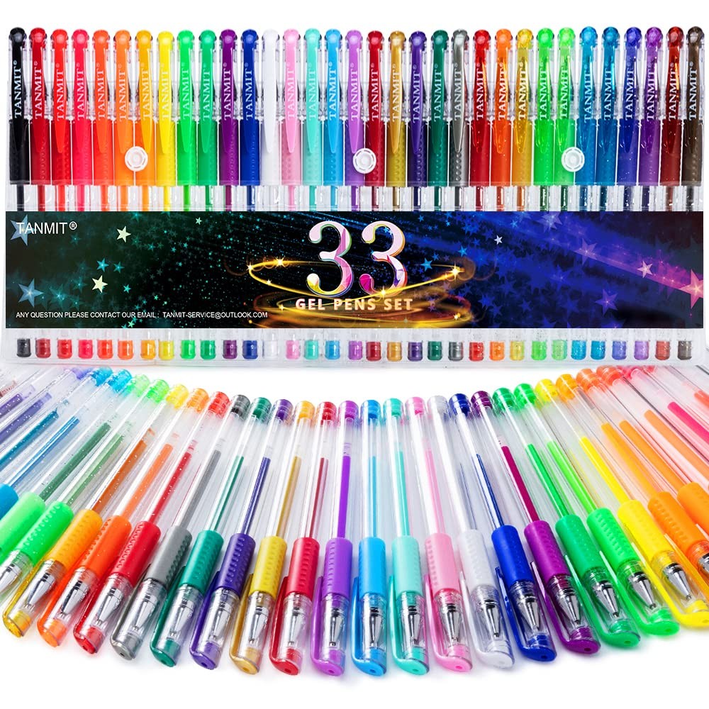 TANMIT Gel Pens 33 Color Fine Point Colored Pen Set 40% More Ink