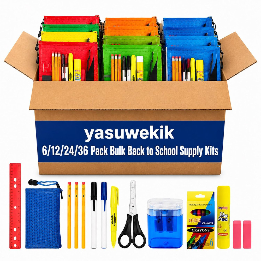 24 Pack Bulk Back to School Supply Kits, Complete Stationery Sets for Charity Do