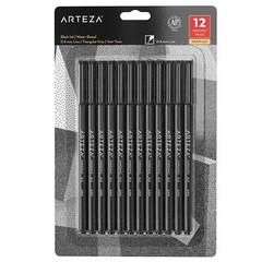Arteza Inkonic Fineliner Pens | Black – Pack of 12