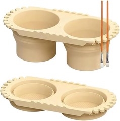 Beige Dual Compartment Paint Brush Cleaning Cup,Collapsible Paint Water Cup