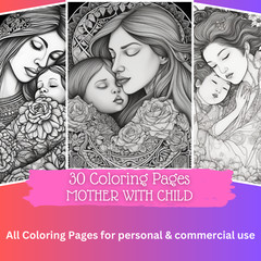30 mother with child coloring pages to print ° digital ° & POD permission (No…