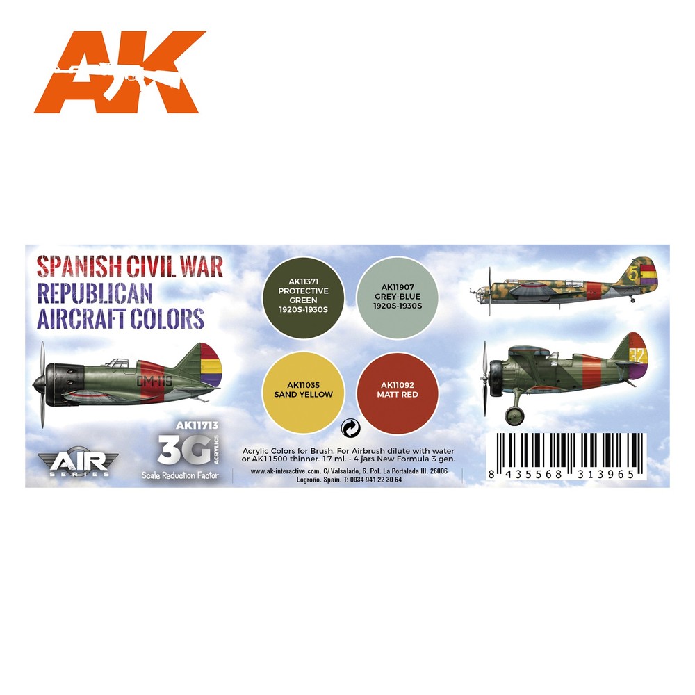 AK Interactive 3G Air – Spanish Civil War. Republican Aircraft Colors Set (4)