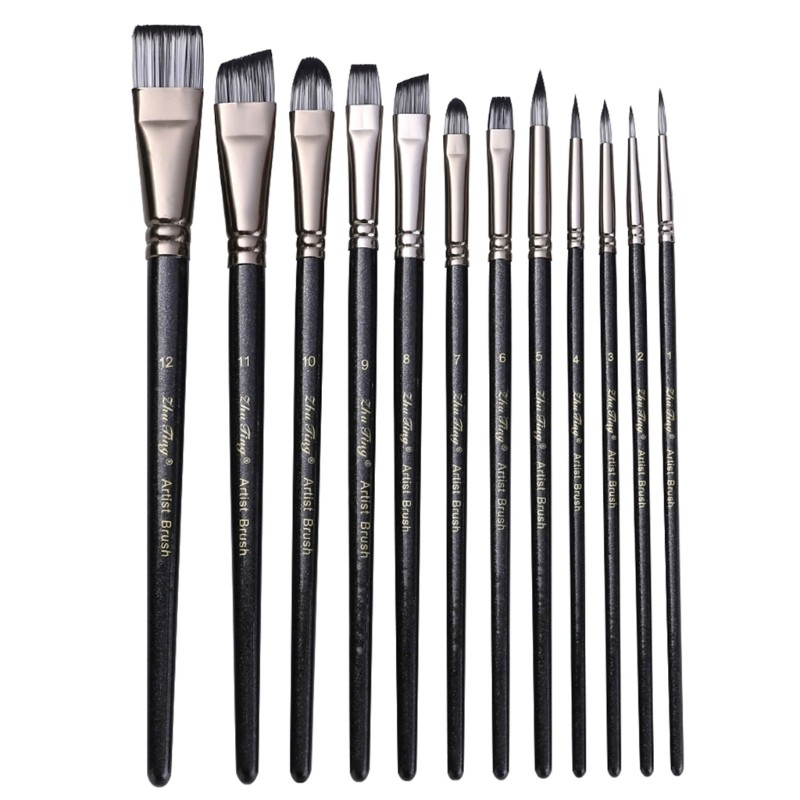 Professional Paint Brush Flat/Oblique/Round Tip for Artist Student Kid Adult
