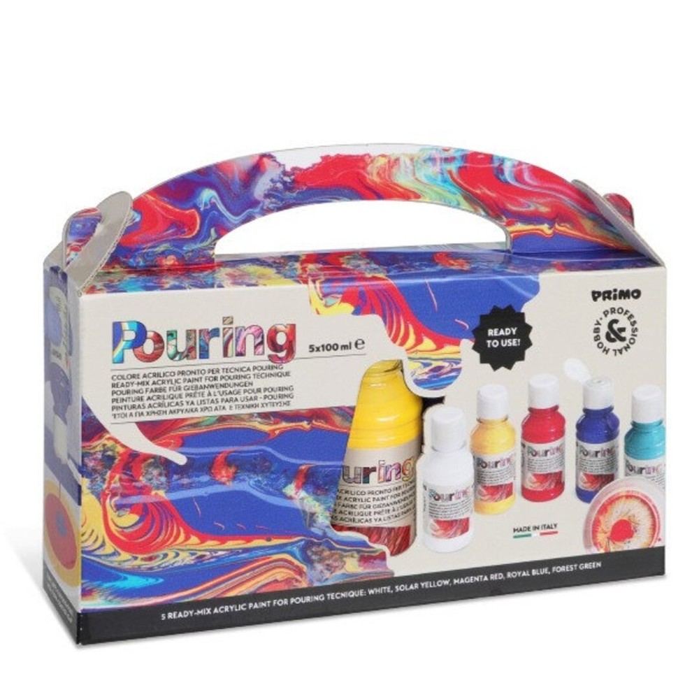 PRIMO Pouring Acrylic Paint BRIGHT Tones 100 ML /4 OZ Bottles Set of 5 ITALY NEW