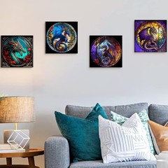 4 Packs Paint by Number for Adults, Animal 16x16in Frameless, 4 PCS Dragon