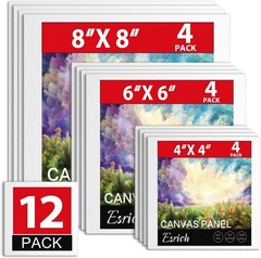 Canvas Boards for Painting 12 Pack Canvas for Painting 4X4, 6X6, 8X8 Blank Canva
