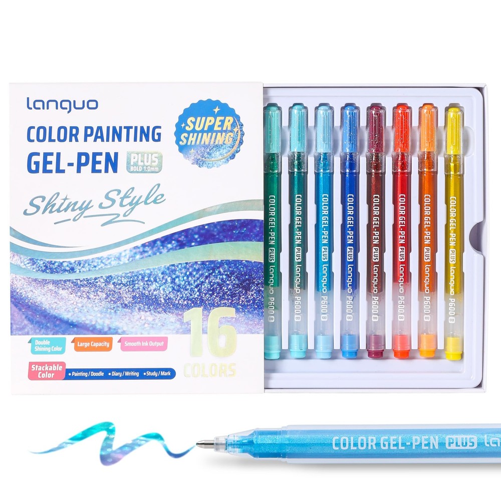 Glitter Gel Pens for Adult Coloring 16 Colors Double Shining Glitter Gel Pens…