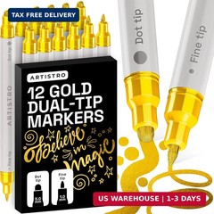 ARTISTRO 12 Gold Precision Dual-Tip Acrylic Paint Markers – Paint Pens Set with