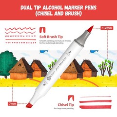 48 Colors Alcohol Markers Brush and Chisel Dual Tip, Coloring Art Markers Set…