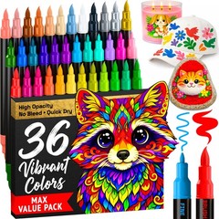 36 Acrylic Paint Markers – Paint Pens for Drawing – For Fabric, Rock, Glass, …