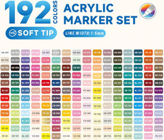 192 Color Acrylic Paint Markers, Soft Brush Tips Pens,For Art Creation,Glass,Cer