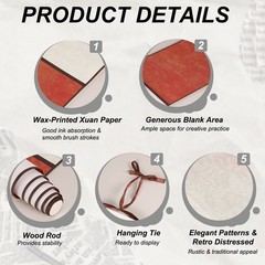 37.4″ x 8.7″ 2 Pcs Blank Hanging Scroll Paper Wood Rod, Dark Red