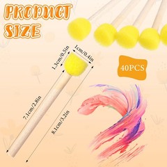 40 PCS Yellow 0.5 Inch Round Sponge Foam Brush Wooden Handle For Crafts Paint
