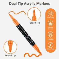 24 Colors Dual Tip Acrylic Paint Marker Pens Set, Multifunctional Acrylic Tip